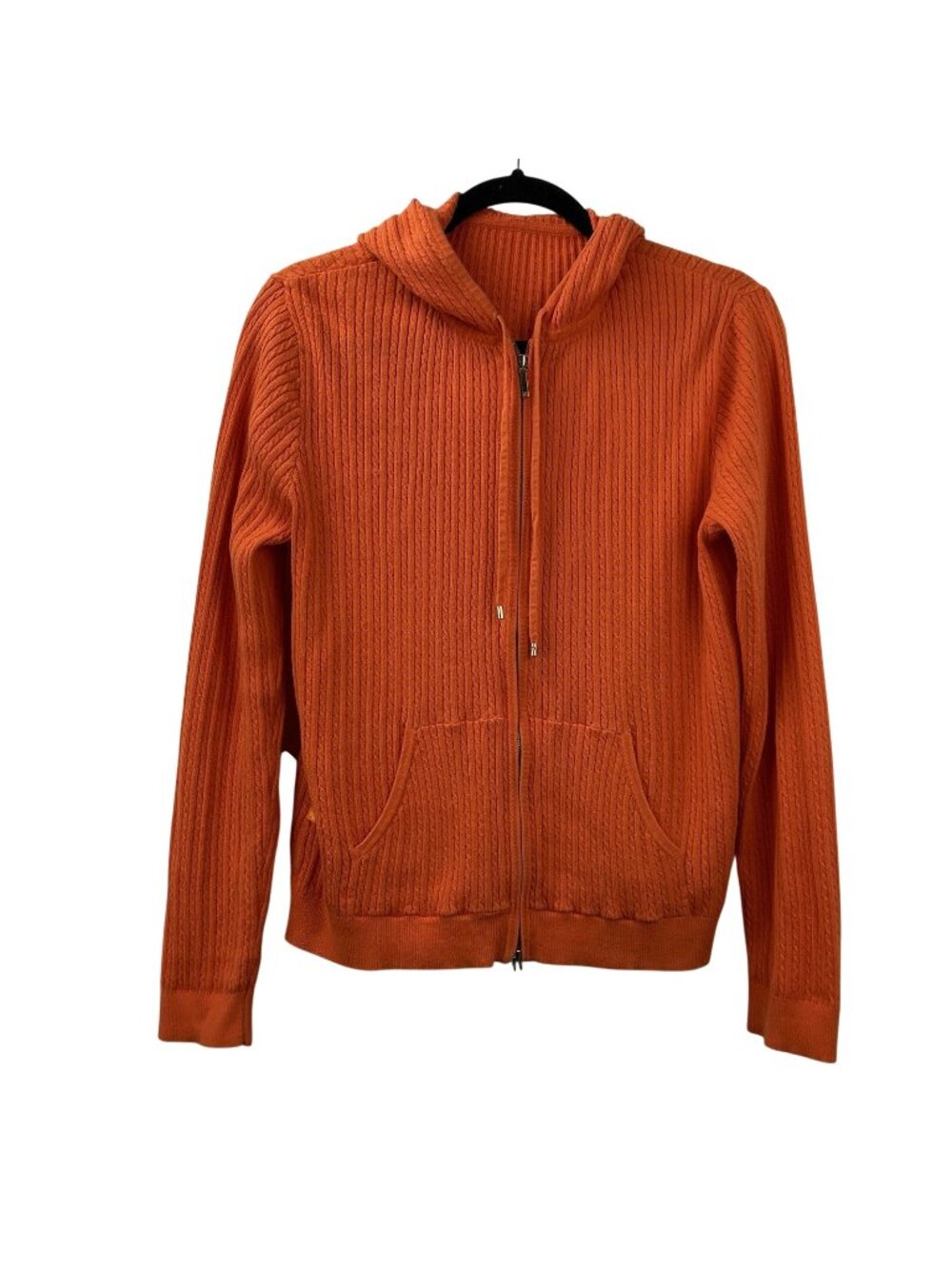 Polo Ralph Lauren Cable Knit Full Zip Hooded Sweatshirt Womens Medium Orange